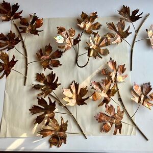 Vintage MCM Copper Brass Leaves Candle Scone Wall Hanging Grouping - Set of 5